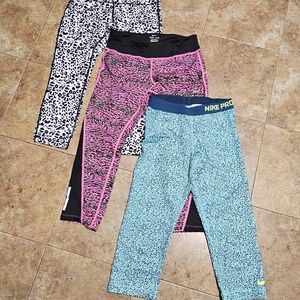 Lot Of 3 Nike DRI-FIT and Pro Animal Print  Capri Leggings